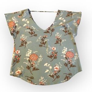 Justify Sage Green Floral V-Neck Top Small Back Strap Detail Boho‎ Cottagecore